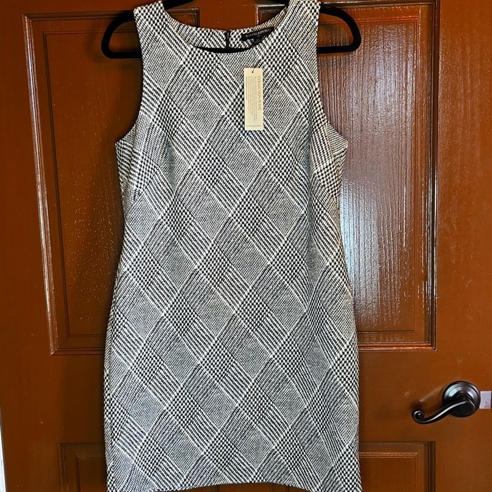 Banana Republic-Blk/white sleeveless plaid round neck dress Sz 6P NWT